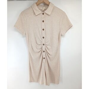 BitterSweet Benny Polo Button Up Romper Playsuit Womens Medium Oat Ruched Boho